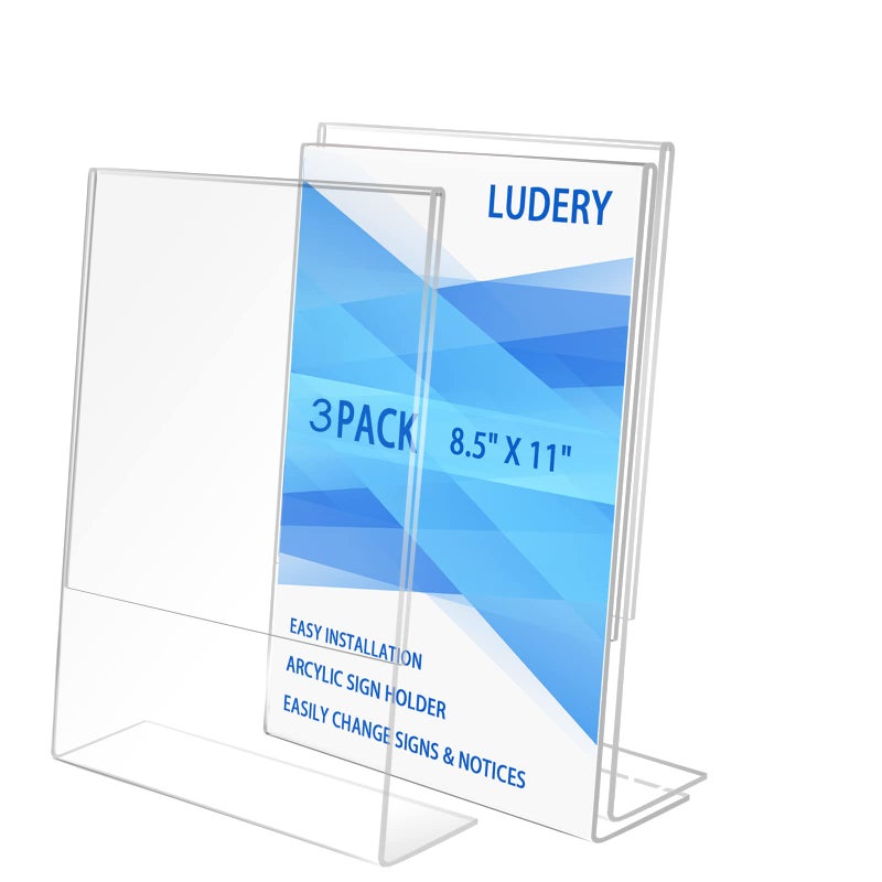 Ludery 8.5x11 Inches Acrylic Sign Slant Back Holder, Plastic Display Stand,Brochure Holder, Table Top Sign Holder For Office, Home, Store, Restaurant (3pack) - Image 1